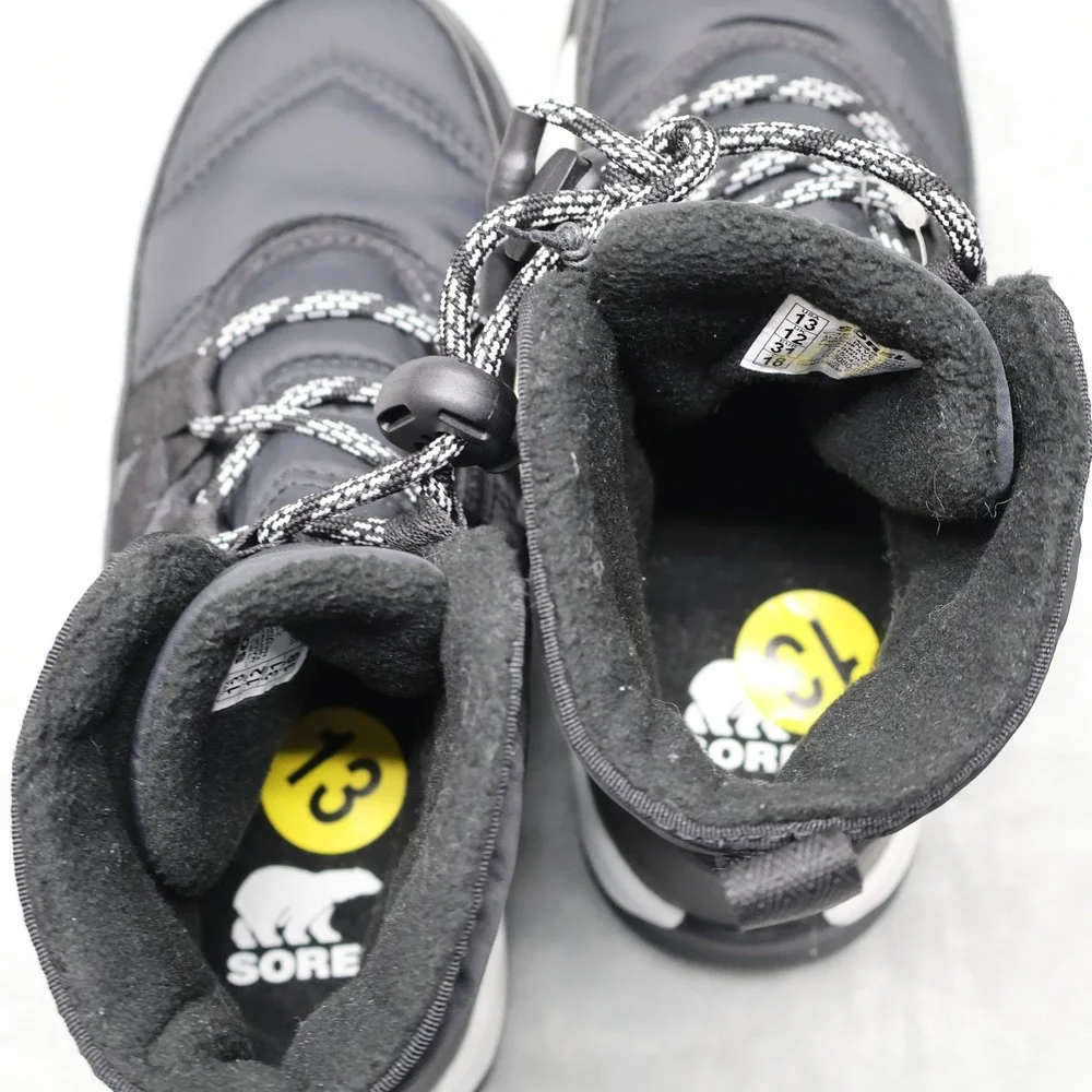 Sorel Kids 13 Boots Black Whitney II Puffy Short Lace Insulated Waterproof NWD